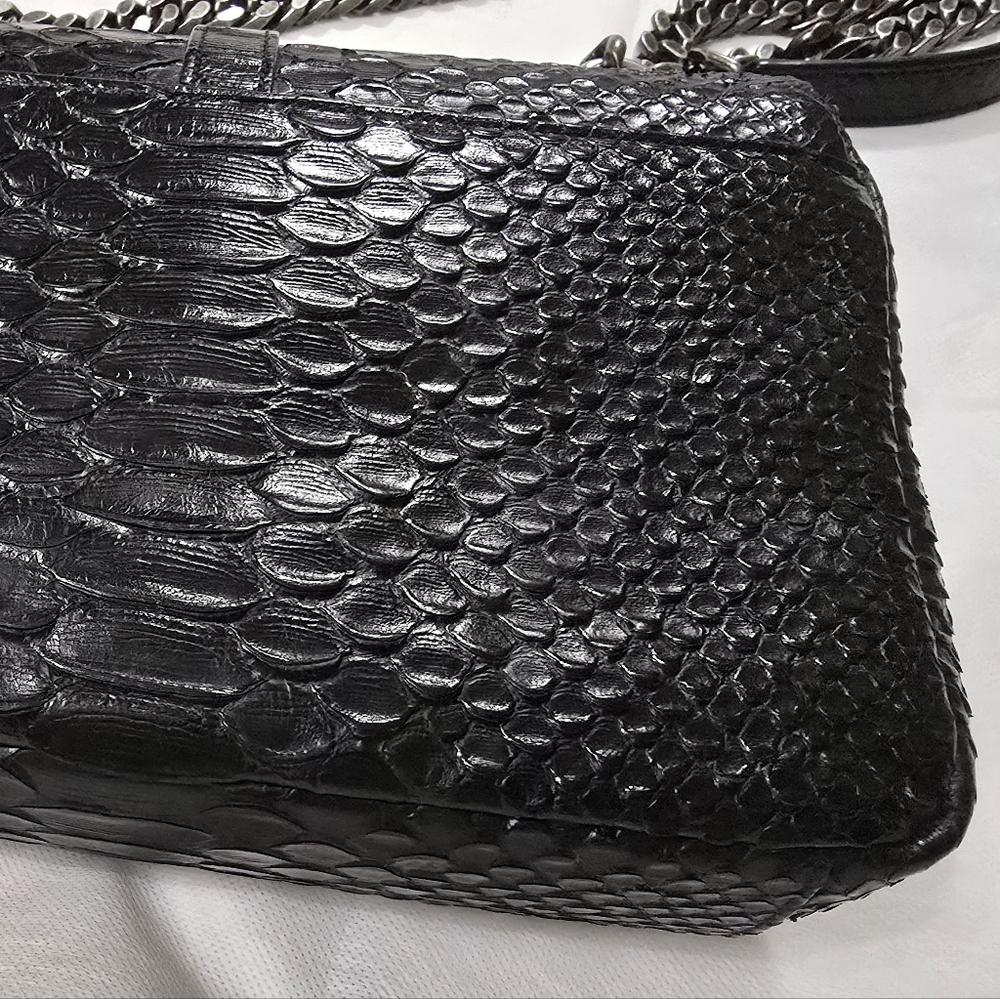 Like NEW! YSL Saint Laurent Calfskin Python Embossed Medium College Bag Black - Picture 10 of 16